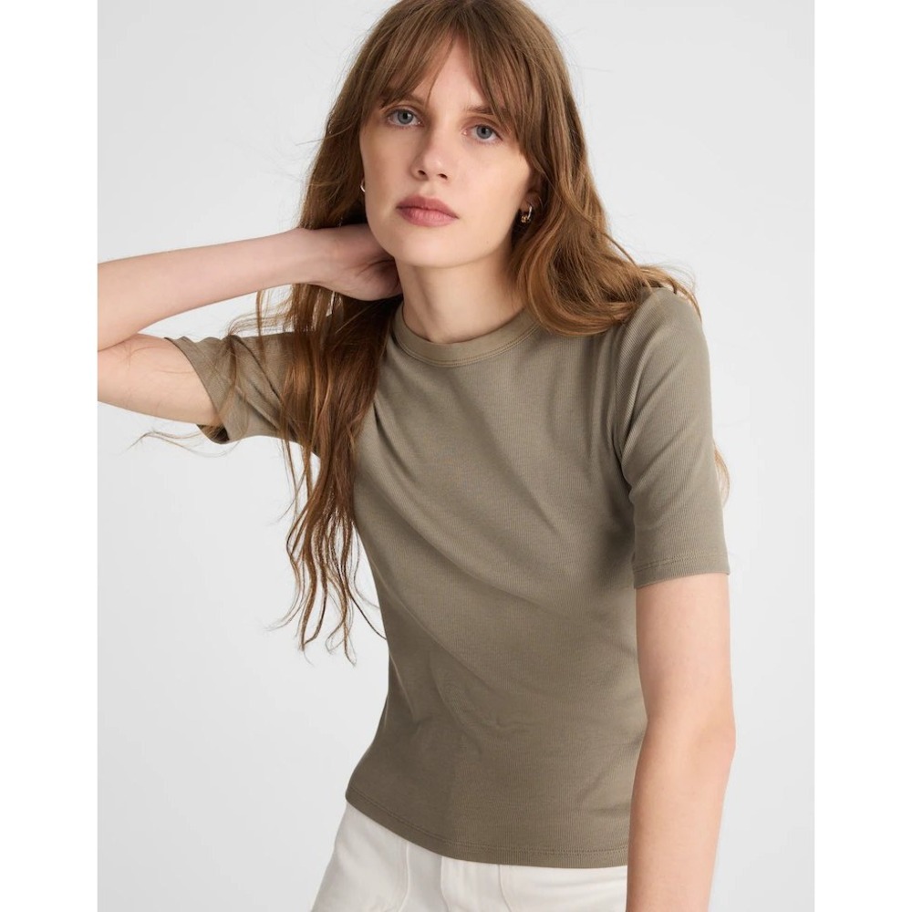 Madewell (Re)generative Cotton Ribbed Elbow-Sleeve Tee Olive Green Medium